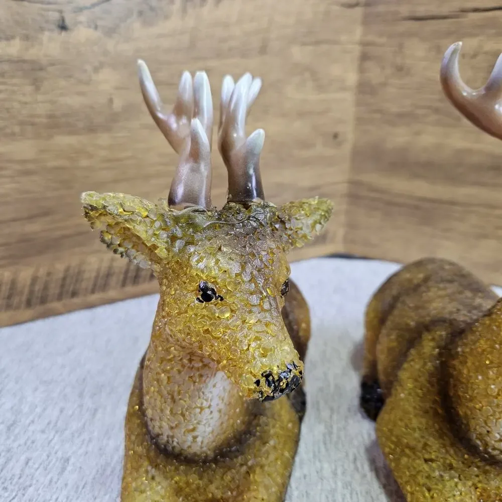VTG 60s Melted Popcorn Plastic Holiday Buck Deer Set of 2 Christmas NO BULB/CORD